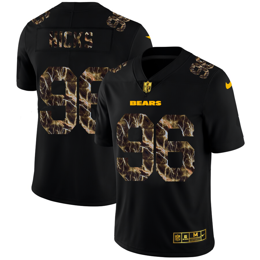 2020 Chicago Bears #96 Akiem Hicks Men Black Nike Flocked Lightning Vapor Limited NFL Jersey